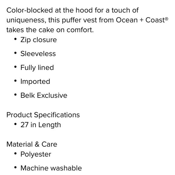 OCEAN + COAST men’s size medium puffer vest full zip sleeveless fully lined NWT - Picture 8 of 12